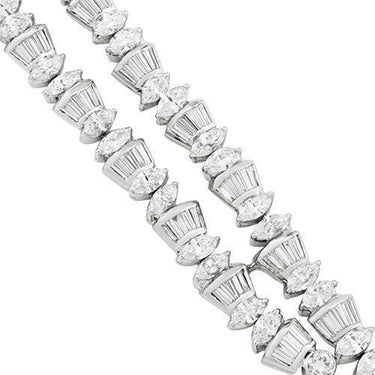 Round and Baguette Cut Diamond Necklace in 14k White Gold 15 Ctw